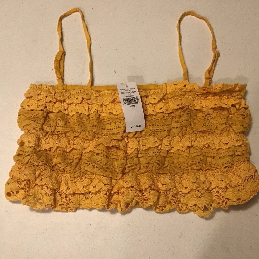 American Eagle NWT Lace Cami Halter Tank Top SzM Smocked Back Festival Coquette